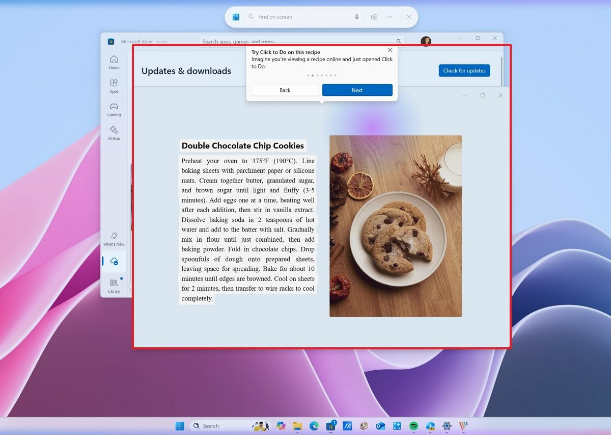 Tiếp theo là hướng dẫn tương tác cho Click to Do Trong bản cập nhật tích lũy này, Click to Do sẽ có thêm phần hướng dẫn tương tác mới với văn bản và hình ảnh để giúp bạn bắt đầu sử dụng ứng dụng. Phần hướng dẫn sẽ tự động xuất hiện khi bạn khởi chạy tính năng này lần đầu tiên, nhưng bạn cũng có thể tìm thấy nó trong menu Nhấp để làm.