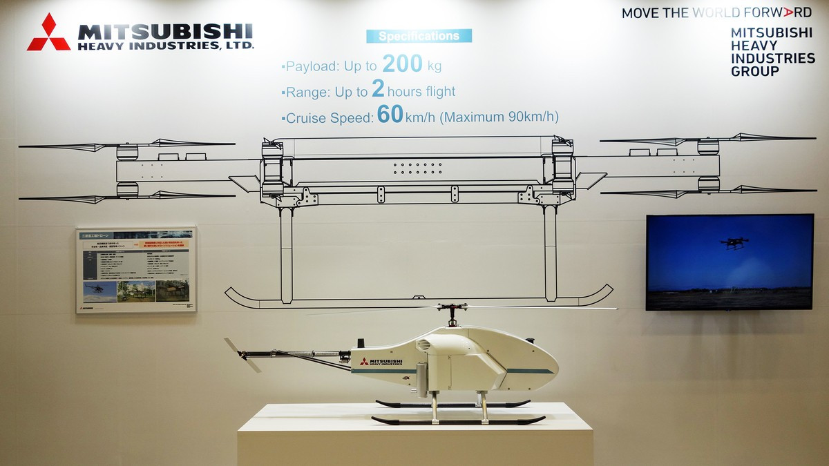Một dự án UAV vận tải do Mitsubishi Heavy Industries dẫn đầu đang được triển khai, bao gồm một máy bay không người lái cỡ trung có khả năng chở tới 200 kg hàng hóa, đã được chứng minh trong một cuộc tập trận cứu trợ thiên tai vào tháng 3 năm 2025.