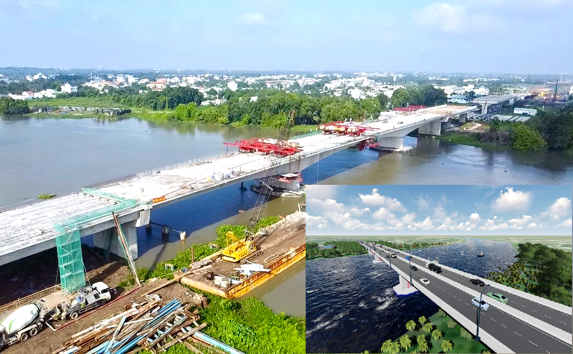 Công trình cầu Bình Gởi bắc qua sông Sài Gòn thuộc dự án Vành đai 3 TPHCM dự kiến thông xe cuối năm nay.