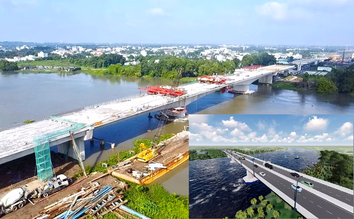 Công trình cầu Bình Gởi bắc qua sông Sài Gòn thuộc dự án Vành đai 3 TPHCM dự kiến thông xe cuối năm nay.