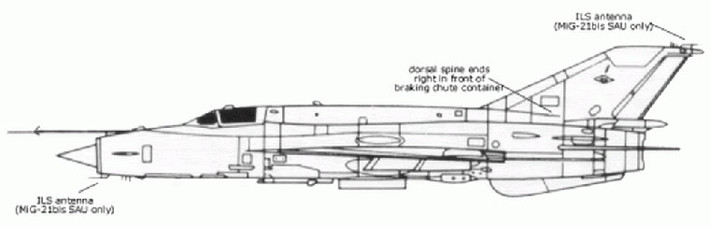 Điểm khác biệt của MiG-21 thế hệ thứ tư so với thế hệ thứ ba là mũi và chóp nón to hơn, sống lưng "ăn" thuôn vào cánh đứng sâu hơn (tới ngay trước bộ phận chứa dù hãm). Riêng MiG-21 bis SAU còn có 1 anten nhỏ ngay bên dưới mũi.
