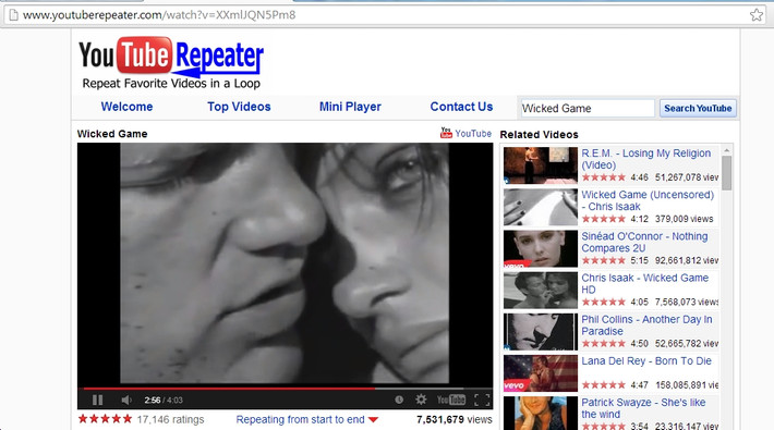 YouTubeRepeater.com cho phép người dùng dễ dàng đặt chế độ lặp lại cho một video bất kỳ trên YouTube. Tất cả những gì bạn cần làm là thêm từ “repeater” sau chữ youtube trên thanh URL.