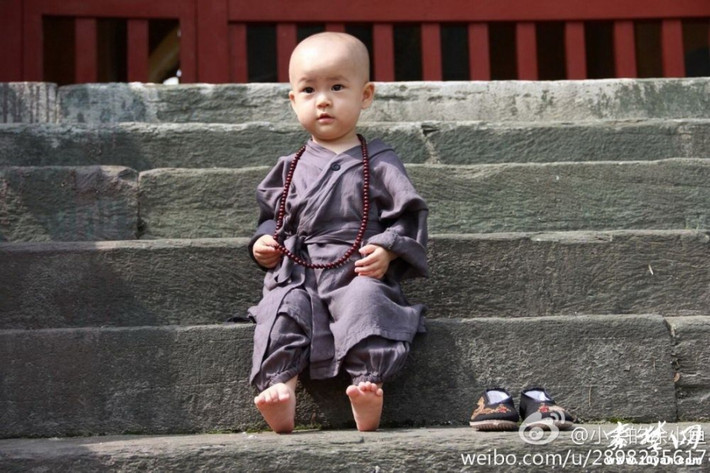 Trong các bức ảnh, “tiểu hòa thượng” nhỏ tuổi này đã có những nét mặt vô cùng đáng yêu.