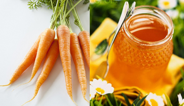 Mặt nạ cà rốt và mật ong. Vitamin C và A sẽ giúp bạn giảm các nốt mụn sưng tấy, cung cấp dưỡng chất cho da. Nấu chín 2 củ cà rốt và nghiền nát, sau đó trộn thêm mật ong trước khi đắp mặt trong vong 10 phút. Sau đó rửa mặt với nước ấm.