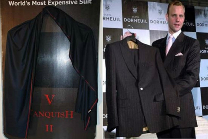 3. Dormeuil Vanquish II, giá: 95.319 USD. Vải Vanquish II đắt tiền cùng những loại vải tốt nhất của Anh và Pháp là chất liệu chính làm nên bộ vest lịch lãm này. Vest chủ yếu để phục vụ các vị hoàng đế, chủ tịch hay những người nổi tiếng.