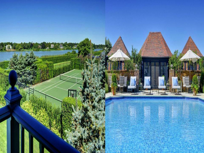 Biệt thự cũng xây riêng một sân tennis và hồ bơi ngoài trời.