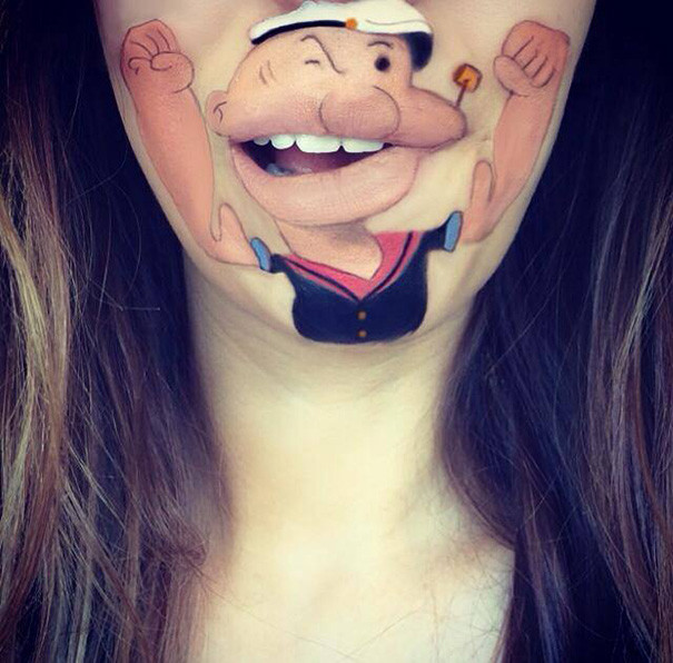 Hay chàng thủy thủ Popeye đều trông cực kỳ sinh động trên đôi môi của Laura.