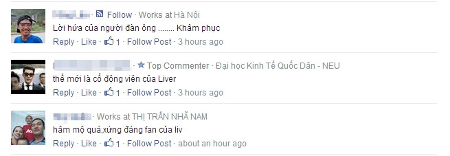 Ngay khi bức ảnh được đăng tải trên các trang mạng, rất nhiều fan của Liverpool đã bày tỏ sự hâm mộ, khâm phục của mình dành cho hành động dám thực hiện những gì mình đã hứa, cho dù có gây xấu hổ cho bản thân của B.N.L. Đồng thời tự hào vì có một fan Liverpool ở Việt Nam như thế.