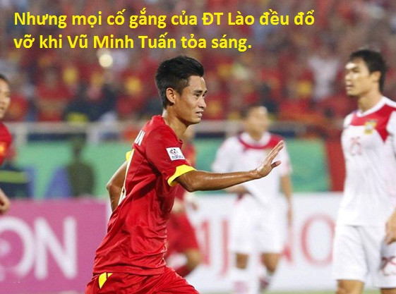 Mọi sự cố gắng phòng ngự của ĐT Lào chỉ đứng vững được 27 phút. Từ một đường chọc khe thông minh của Tấn Tài, Minh Tuấn lặng lẽ băng xuống dứt điểm gọn gàng hạ gục thủ môn ĐT Lào.