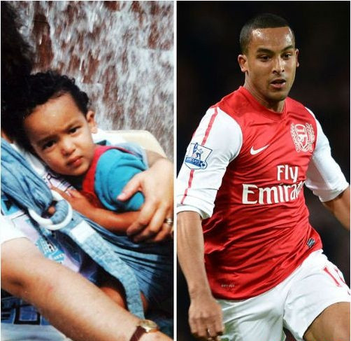 Theo Walcott (Arsenal) hồi bé có mái tóc xoăn màu đen trông rất dễ thương.