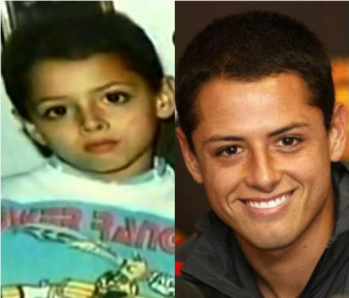 Hạt đậu nhỏ Chicharito (Real Madrid) có lẽ là ít thay đổi so với hồi còn bé. Vẫn khuôn mặt tròn trĩnh và mái đầu cắt ngắn, chàng tiền đạo đang thi đấu cho Real Madrid này trông rất thơ ngây.