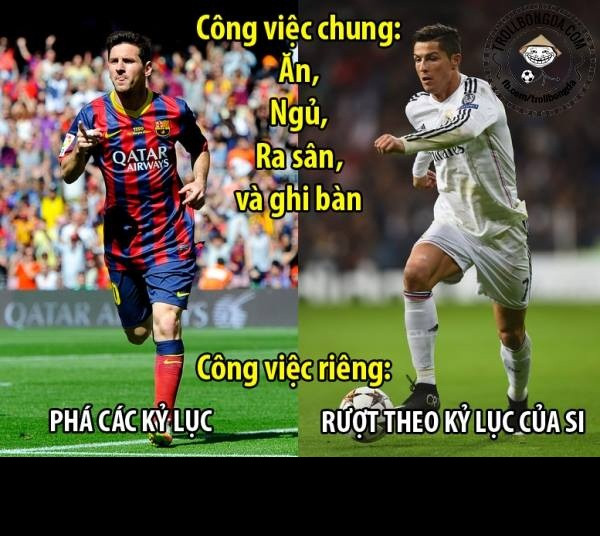 Rất nhiều điểm chung giữa Messi và Ronaldo nhưng chỉ có một điểm riêng đó là Messi phá các kỷ lục còn Ronaldo thì chạy theo các kỷ lục của Messi.