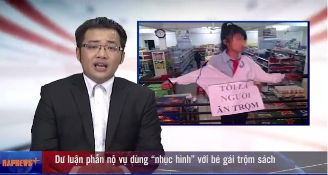 Phần cuối của tin trong nước, Rap News cũng đề cập đến việc dư luận phẫn nộ khi sử dụng "nhục hình" để phạt bé gái lấy trộm sách. "Nếu muốn trẻ em phát triển nên mở rộng vòng tay" là thông điệp mà Rap News 11 muốn nói.