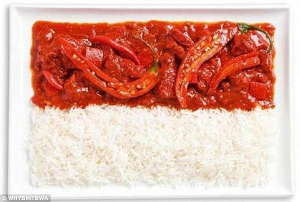 Cà ri và gạo trắng đặc trưng của Indonesia tạo nên lá cờ của quốc gia này