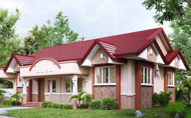 Mẫu nhà cấp 4 này có thiết kế vô cùng độc đáo chắc hẳn sẽ mang đến cho bạn nhiều cảm xúc. Mái ngói màu đỏ đô khiến ngôi nhà trở nên nổi bật hơn. Phối hợp với màu sắc của tường, màu cửa sổ. Ở phía trước ngôi nhà trồng thêm nhiều cây hoa giúp không gian ngôi nhà trở nên thơ mộng hơn.