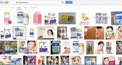 Thuốc uống. Dùng thuốc làm trắng da cũng là một hình thức làm trắng da từ bên trong được quảng cáo là có hiệu quả nhanh chóng, đôi khi chỉ sau vài ngày sử dụng. Các loại thuốc uống làm trắng da xuất xứ từ Thái, Mỹ, Nhật... có dạng viên nén và dạng nước, giá dao động từ 700.000-3 triệu đồng/lọ. Ngoài ra, còn có thuốc làm trắng da đông y có thành phần thảo dược, giá khoảng 500.000-2 triệu đồng/lọ.