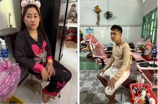 Hai đối tượng Tuyết và Vũ đang livestream (Ảnh CACC) 1.jpg