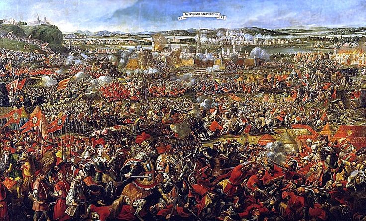 កងកម្លាំង Ottoman មានភាពខ្លាំងក្លា។ កងទ័ពអូតូម៉ង់ដែលបញ្ជាដោយ Grand Vizier Kara Mustafa Pasha ដែលមានទាហានប្រហែល 150,000 នាក់បានគ្របដណ្ដប់លើអ្នកការពារទាំងស្រុង។ រូបថត៖ Pinterest ។ Lực lượng Ottoman hùng hậu. Quân đội Ottoman do đại tể tướng Kara Mustafa Pasha chỉ huy, với khoảng 150.000 binh lính, áp đảo hoàn toàn quân phòng thủ. Ảnh: Pinterest.