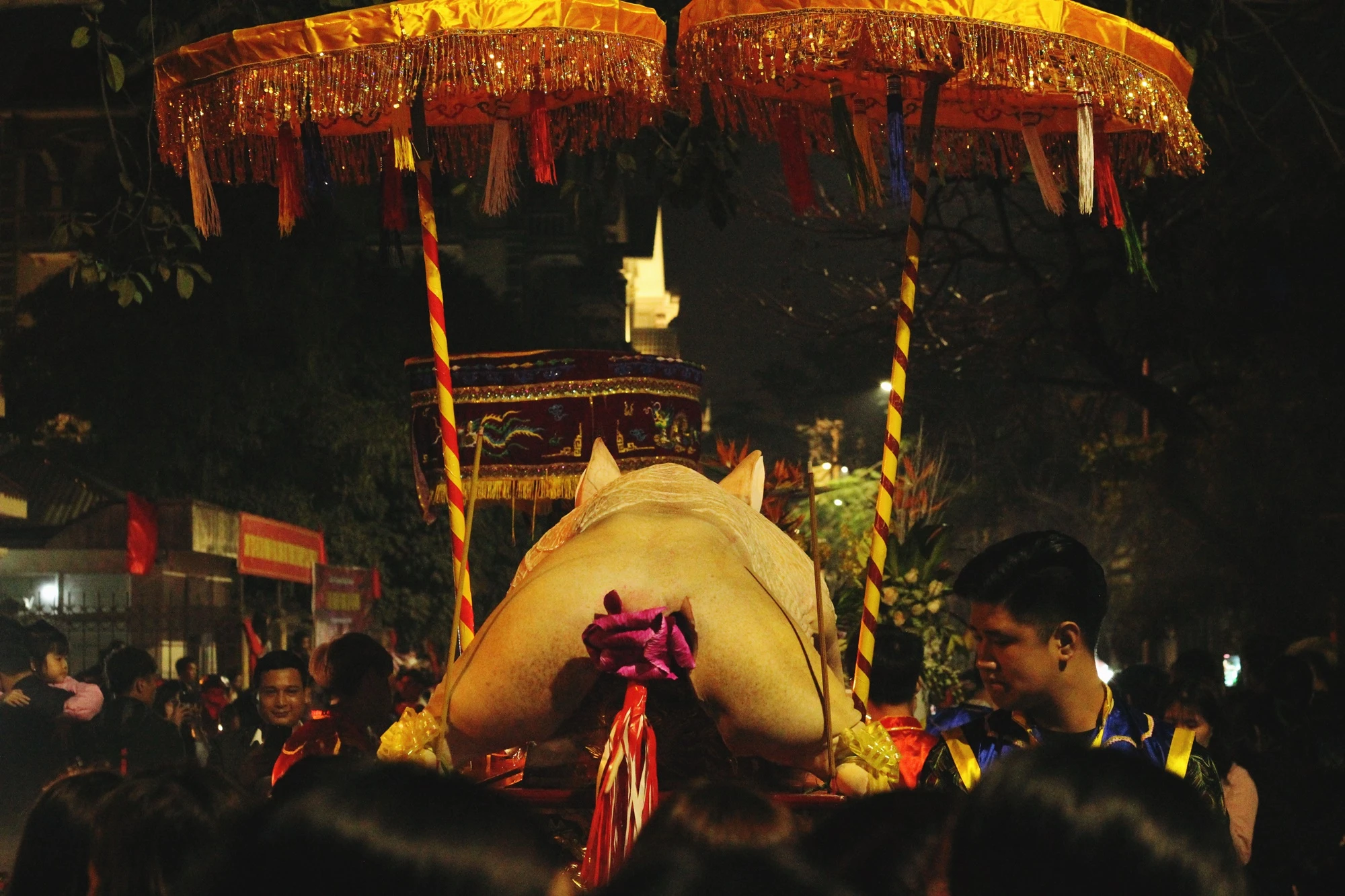 Hàng nghìn người chen chân xem rước “ông lợn” khổng lồ ở Hà Nội