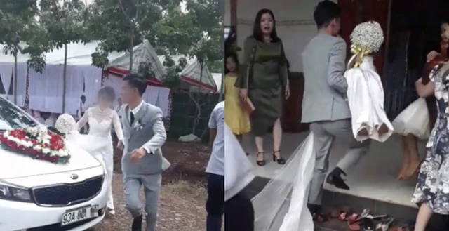 Video: Cô dâu được chú rể bế chạy vào nhà