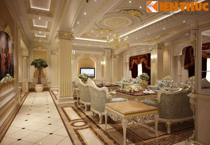 Phòng khách là nơi thể hiện sự tinh tế trong gu thẩm mỹ và lòng hiếu khách của gia chủ. Nhiều loại đèn của các hãng nổi tiếng của Italia như F.B.A.I, Sylcom hoặc đèn Salvilamp của Tây Ban Nha cũng có mặt trong phòng khách này.