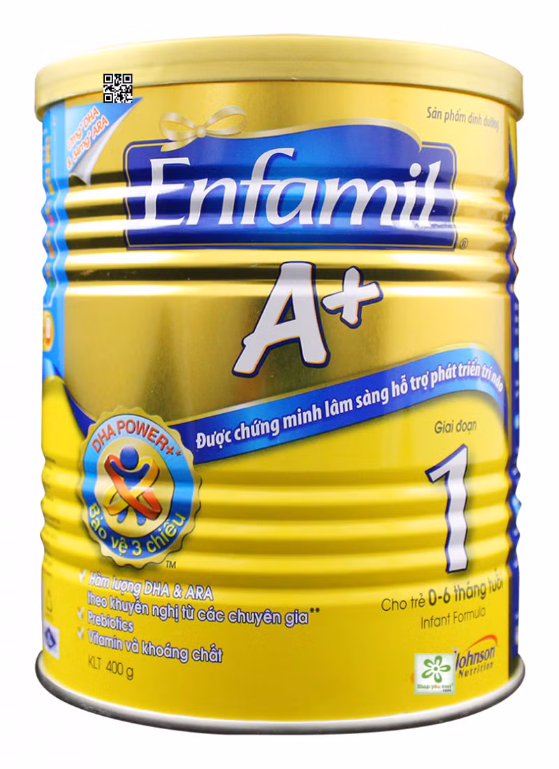 Sữa Enfamil A+ 1 loại 400 - 900 g có giá trần lần lượt là 187 - 381.000 đồng/hộp.