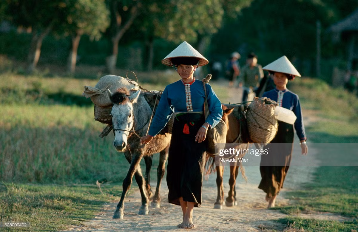 Phụ nữ người dân tộc Thái Đen ở Điên Biên về nhà sau một ngày tham gia chợ phiên.