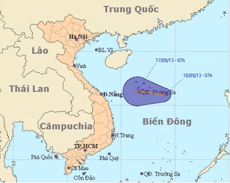Đường đi và vị trí của áp thấp nhiệt đới. Ảnh: nchmf.gov.vn