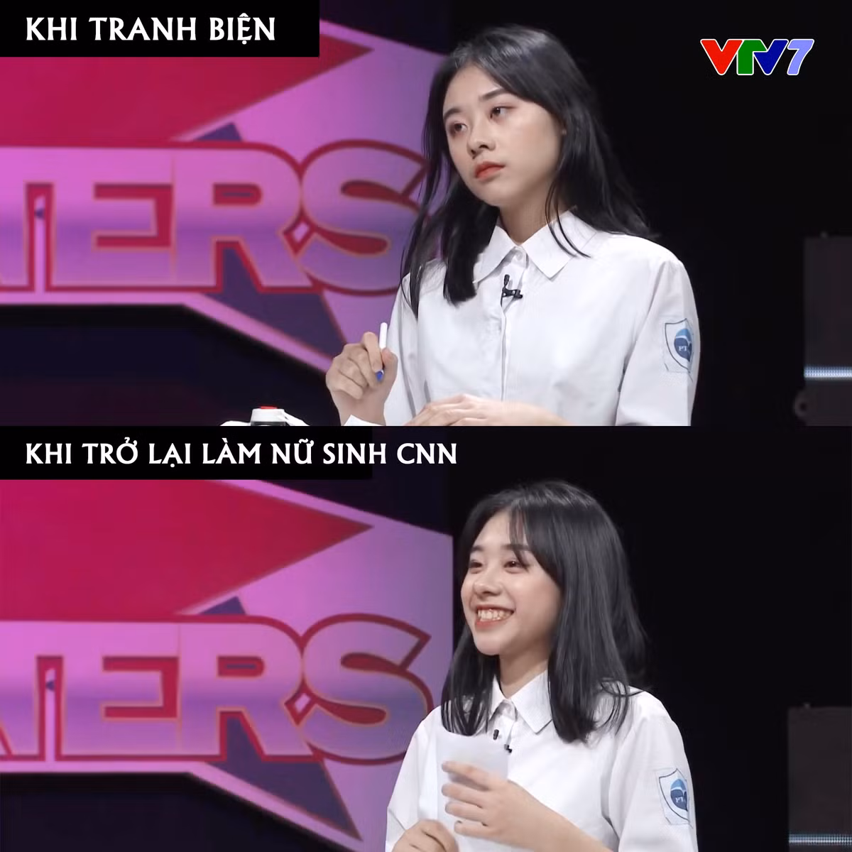 Nu sinh gay chu y khi tranh bien bang tieng Anh tren truyen hinh