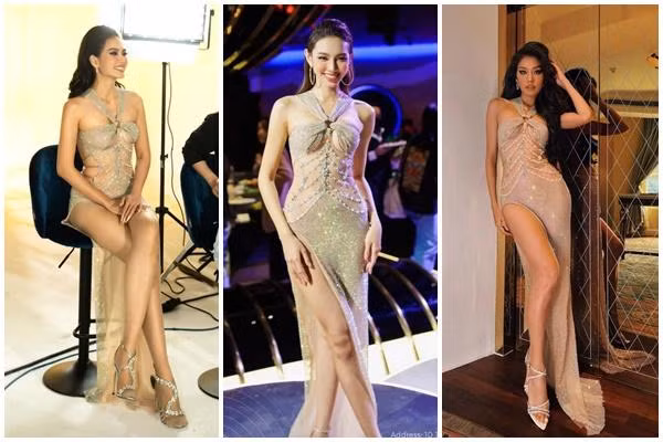 Anh Thư và Thảo Nhi Lê cùng chuộng mẫu váy vốn thiết kế dành riêng cho Thùy Tiên. Được biết, đây là mẫu đầm của NTK Đỗ Long giúp chủ nhân khai thác triệt để đôi chân dài và vòng eo thon gợi cảm.