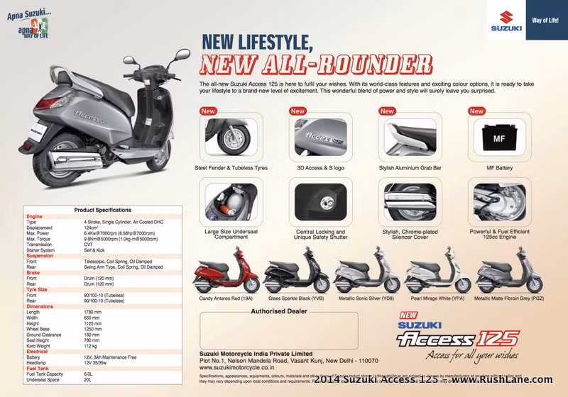 Có rất nhiều tùy chọn màu sắc của Suzuki Access 125 dành cho khách hàng.