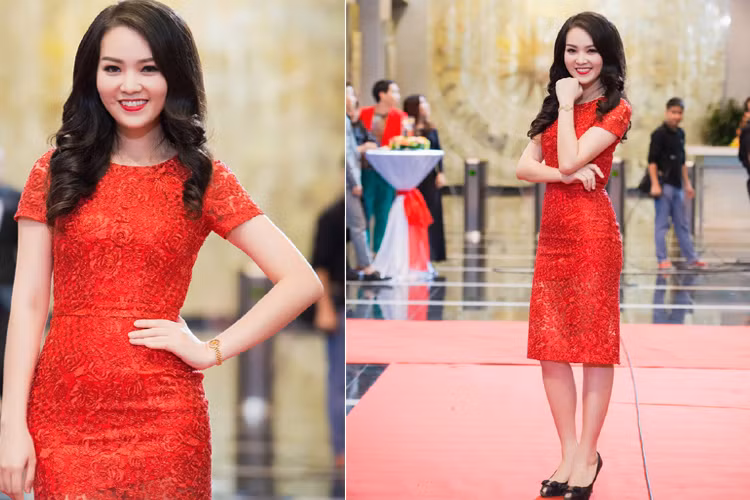 Á hậu Thụy Vân cũng góp mặt trong sự kiện. Người đẹp nổi bật trong chiếc váy đỏ ôm sát.