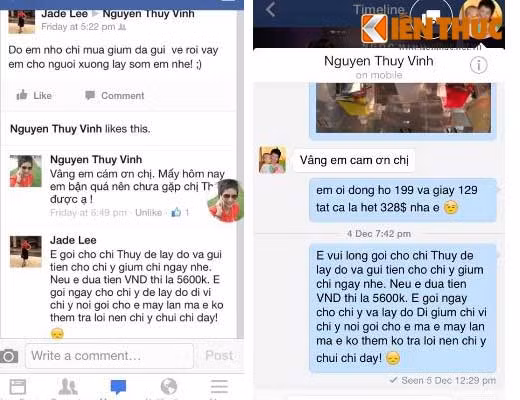 Những tin nhắn của Thúy Vinh và chị Ngọc.
