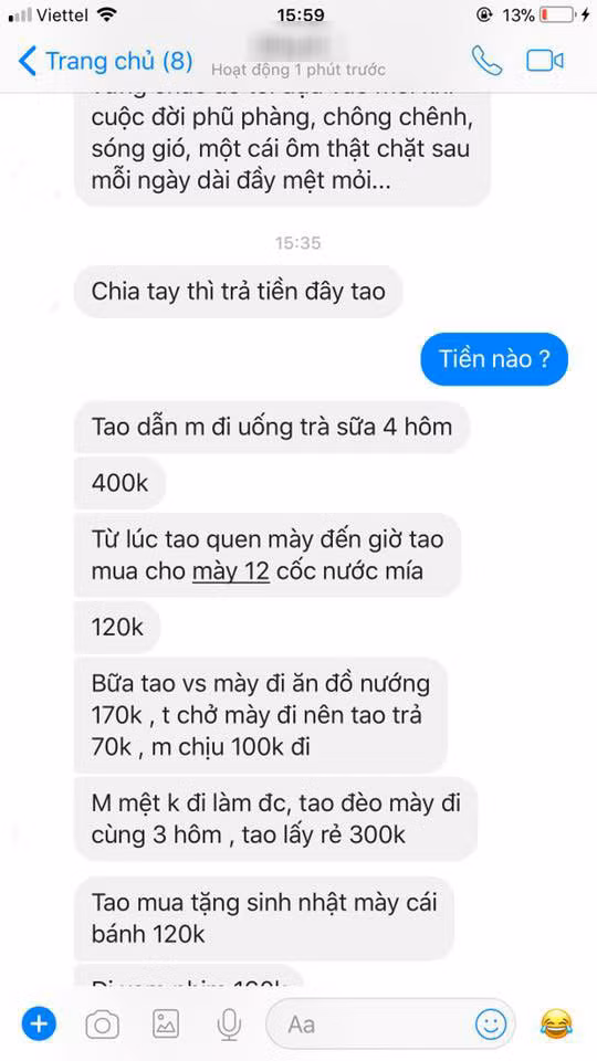 Chang trai nhan tin doi nguoi yeu cu tu coc tra da toi tien gui xe