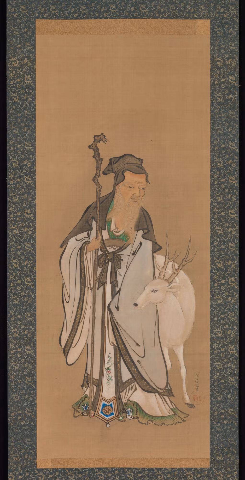 2. Thọ Lão nhân (Jurōjin) mang dung mạo của một cụ già quắc thước, thường có một chú hươu bên cạnh.