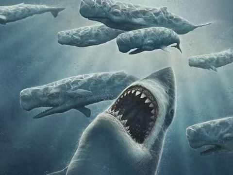  1. Megaladon. Ngày nay, cá mập trắng lớn nhất thường chỉ dài 6 mét và nặng 2.275 kg.Tuy nhiên, trong quá khứ đã từng có một loài cá mập lớn gấp nhiều lần cá mập trắng thời hiện đại. Chúng vẫn luôn là động vật sát thủ của đại dương khiến nhiều sinh vật khác bỏ chạy.