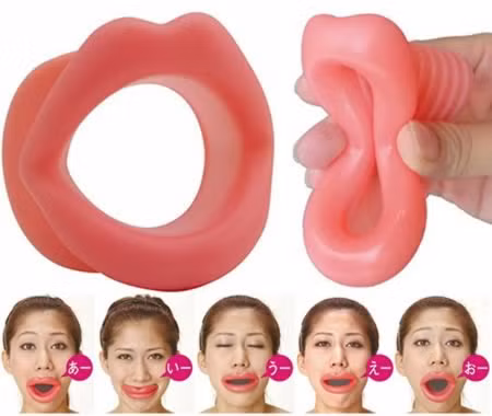 Theo các nhà sáng chế Nhật, để có khuôn mặt thon gọn hoàn hảo, bạn chỉ cần chịu khó đeo khuôn miệng bằng cao su silicon có tên Face Slimmer Exercise Mouthpiece 3 phút mỗi ngày. Sau khi đeo khuôn miệng này, để đạt tác dụng tốt nhất, người dùng được khuyên nói các nguyên âm không ngừng. Việc tập luyện cho miệng kiểu này được quảng cáo là sẽ “tăng cường 12 nhóm cơ mặt một cách toàn diện, mang đến một khuôn mặt săn chắc, trẻ trung hơn”.