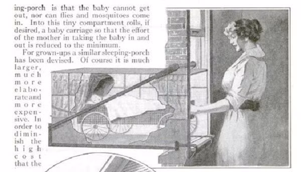 Lồng ngủ mái hiên. Dân số ngày một tăng cao và không gian dành riêng để chăm sóc cho các em bé lại hạn chế. Nhằm giải quyết vấn đề này, một hiệp hội các nhà sáng chế trẻ tuổi của Mỹ đã phát minh ra "phòng ngủ thu nhỏ", hay lồng ngủ ở mái hiên cho những khu nhà chung cư vào tháng 5/1916.