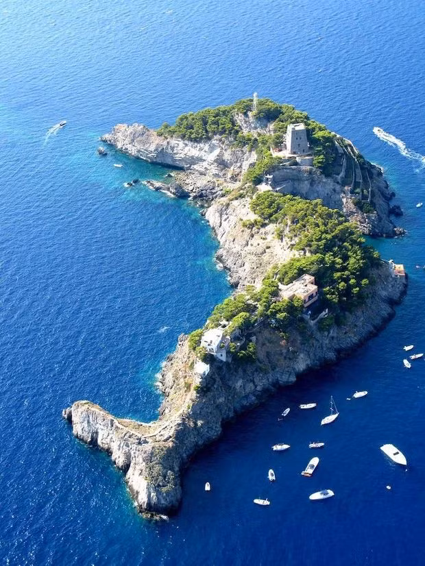  Đảo cá heo ở Ý: Đảo Gallo Lungo (Salerno, Italy) - hòn đảo dài nhất trong quần đảo Li Galli, còn được gọi là đảo Sirenuse, nằm gần bờ biển Amalfi ở miền nam nước Ý.