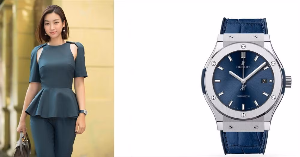 Trong một lần khác, người đẹp hóa quý cô sang chảnh và hiện đại với đồng hồ Hublot dòng Classic có giá gần 140 triệu đồng.