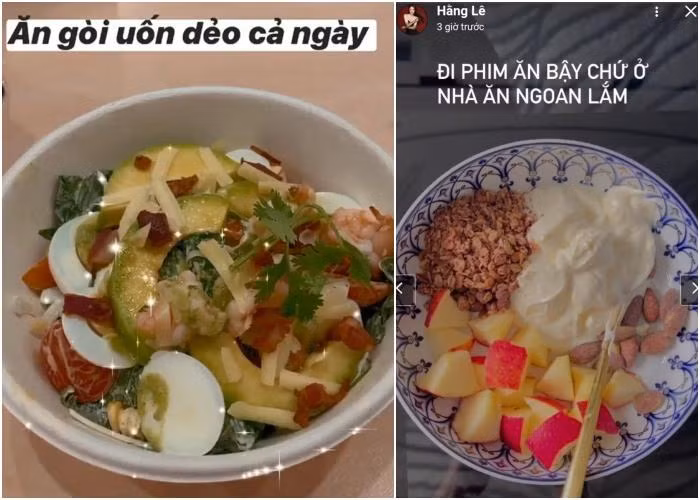 Chế độ ăn uống của Minh Hằng cực kỳ lành mạnh. Người đẹp thường xuyên chia sẻ hình ảnh ăn salad, trái cây với khẩu phần ít ỏi.
