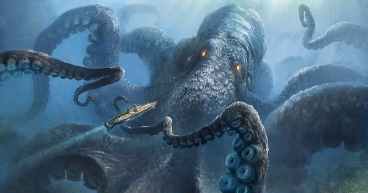 Thủy quái Kraken. Được mô tả giống như một con bạch tuộc khổng lồ với những xúc tu dài hàng chục mét có thễ quật ngã các con tàu xuống đáy đại dương. Cách đây hàng trăm năm, người ta cho rằng đã phát hiện ra con thủy quái này ngoài khơi vùng biển Kraken của nước Anh.