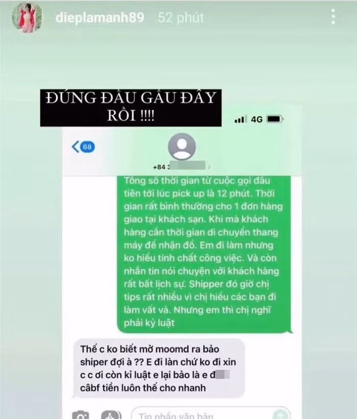 Diệp Lâm Anh gọi một nam shipper là 'đầu gấu' - Hình 4 Diep Lam Anh goi mot nam shipper la 'dau gau'-Hinh-4
