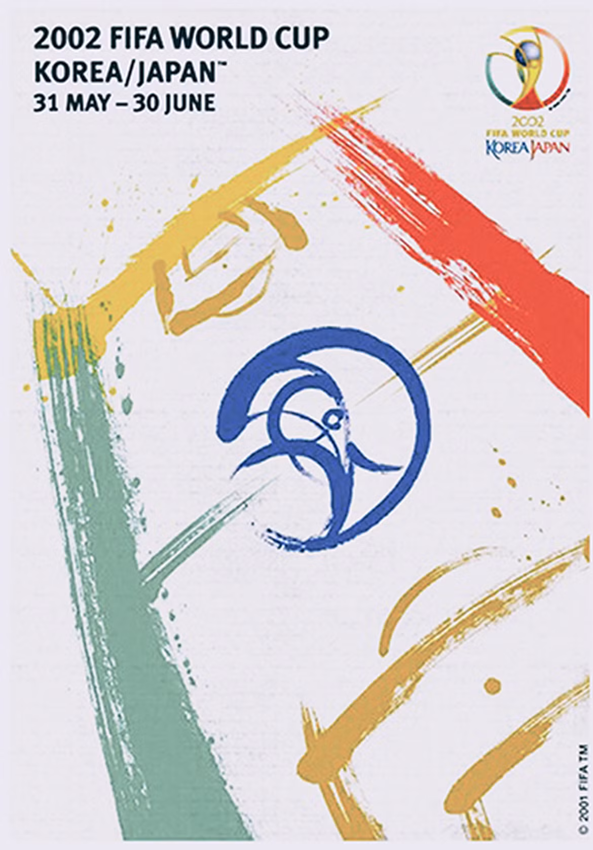 Poster World Cup Nhật Bản - Hàn Quốc 2002: Hình ảnh một sân bóng được thể hiện bằng những nét vẽ phong cách thư pháp. Ảnh: FIFA.