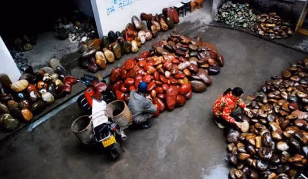 br/> Hàng ngày, người dân ở đây sẽ đeo một chiếc gùi trên lưng, đi dọc bờ sông và lượm đá. Sau khi lượm về, họ sẽ tiếp tục phân loại, đặt tên và trưng bày. Hầu như nhà nào ở Hà Gia Bá cũng chất đầy đá ở sân, chờ "người sành đá" đến thưởng thức và trao đổi.