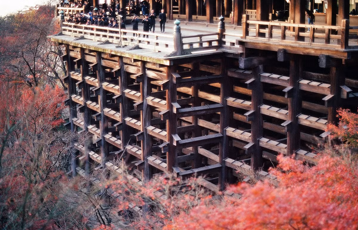 Hệ thống cột chống bằng gỗ, không dùng đến một chiếc đinh nào của đền Kiyomizu-dera.