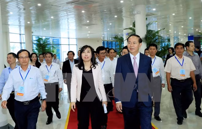 Chủ tịch nước Trần Đại Quang dự Chương trình Tổng duyệt các hoạt động của Tuần lễ Cấp cao APEC 2017. (Ảnh: Nhan Sáng/TTXVN)