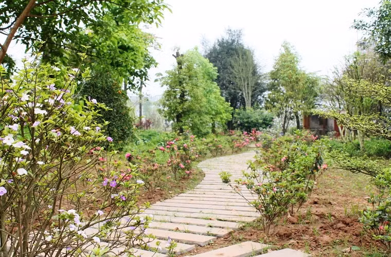 Và tại Rose Valley Mê Linh, con đường này mới được hoàn thiện, khá giống về ý tưởng tuy nhiên lớp lát là các thanh bê tông xếp ngang. Ảnh: Internet. 