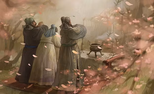 Trong "Hoa Quan tố truyện" lại viết rằng vợ của Quan Vũ tên Hồ Kim Định. Tại quận Trác, Quan Vũ gặp gỡ và kết bái huynh đệ với Lưu Bị, Trương Phi. Lưu Bị lo rằng Trương, Quan đều đã có gia thất, sợ hai người vướng chuyện vợ con mà không cùng sống chết với mình. Trương Phi và Quan Vũ quyết định sẽ đổi vai cho nhau giết chết vợ con để dốc lòng phò trợ Lưu Bị hoàn thành nghiệp lớn. Khi tới nhà Quan Vũ, nhìn thấy Hồ Kim Định bụng mang dạ chửa, Trương Phi không nỡ xuống tay, bèn tha chết cho nàng. Sau Hồ Kim Định chạy thoát, sinh được một con trai, đặt tên là Quan Hưng.