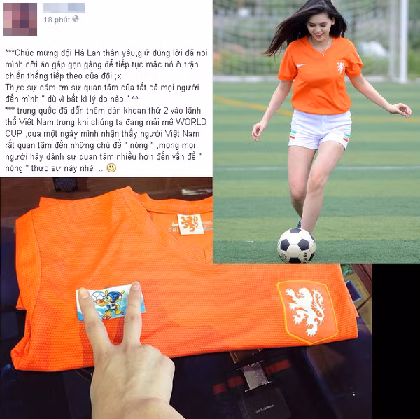 Trào lưu cá cược, hứa hẹn này lôi kéo được cả những cô nàng hot girl xinh xắn trên mạng. Cô bạn có nickname T.M này đã đăng status (dòng trạng thái cá cược cho đội Hà Lan, nếu Hà Lan thắng cô nàng sẽ cởi áo và đăng lên Facebook cá nhân.